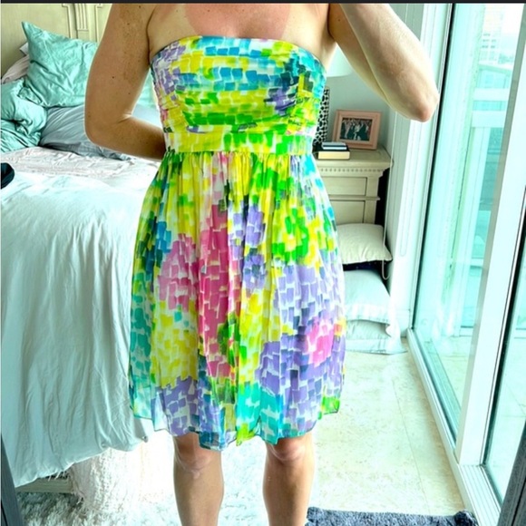 NWT Milly Watercolor Strapless Silk Dress 2 - Picture 3 of 5